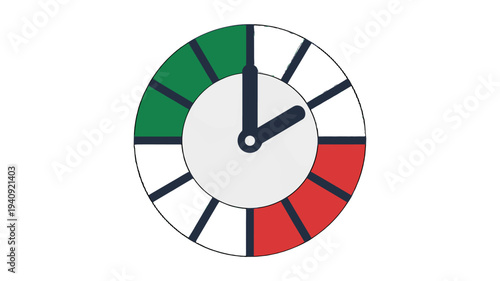A clock showing the time, with Italian flag theme.