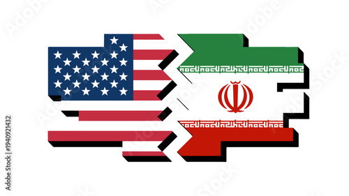 Flags of the United States and Iran are separated.