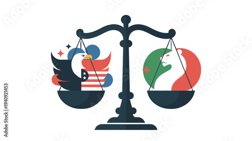 Symbolic representation of balance and justice between two entities using a scale.