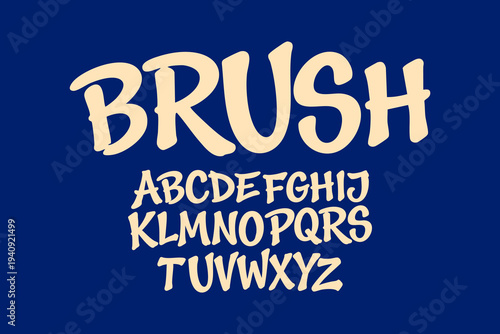 Vibrant handwritten brush script alphabet on blue background for creative design projects