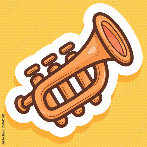 Cartoon Trumpet Musical Instrument Sticker Vector Art