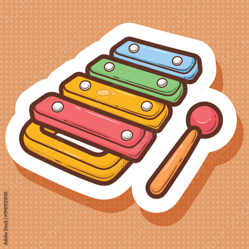 Colorful Toy Xylophone with Mallet Vector Art