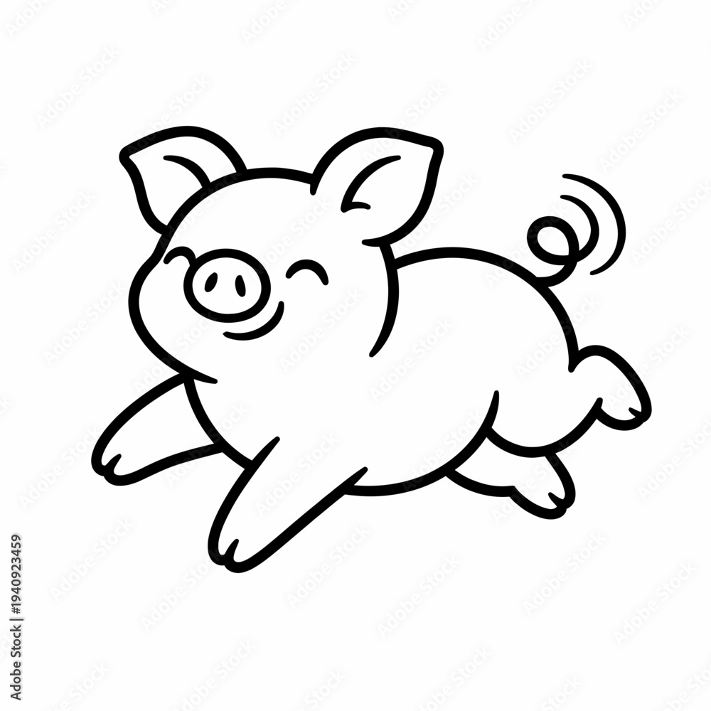Obraz premium Cute cartoon pig character smiling in a simple vector illustration isolated on white background