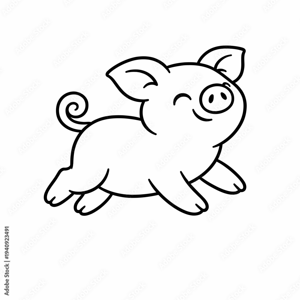 Fototapeta premium A happy cartoon illustration of a cute pig character having fun 