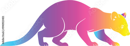Colorful Gradient Fossa Vector Silhouette, Exotic Animal Graphic on White Background
