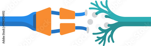 Abstract illustration depicting a synaptic connection, symbolizing AI logic. Vibrant colors and a modern design create a visually engaging concept for technology and innovation.