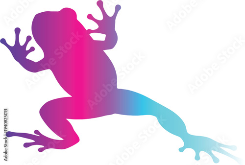 Leaping Frog Vector Silhouette, Colorful Purple and Blue Gradient Amphibian Icon