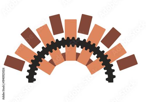 A stylized illustration showcases a generator stator copper core with a gear mechanism. Clean, modern design with contrasting colors. Ideal for technical or industrial themes.