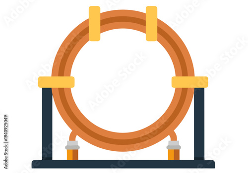 A stylized magnetic coil generates renewable energy. Modern design, clean lines, and a dark background highlight the coil's structure. Suitable for tech and sustainability themes.