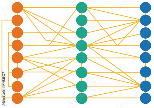 A stylized neural network illustration showcases interconnected nodes and pathways. Vibrant colors highlight the logical flow, ideal for tech and innovation concepts.