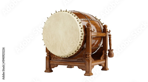 Traditional Indonesian Drum with Wooden Stand and Mallets