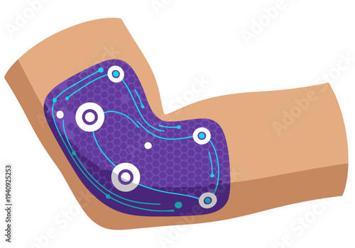 vibrant stylized illustration showcases a stretchable smart joint patch on a forearm The design highlights a network of interconnected dots and lines