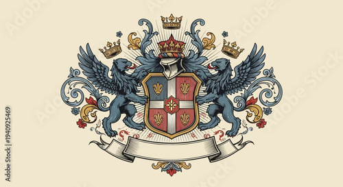 Coat of Arms with Shield and Eagles.