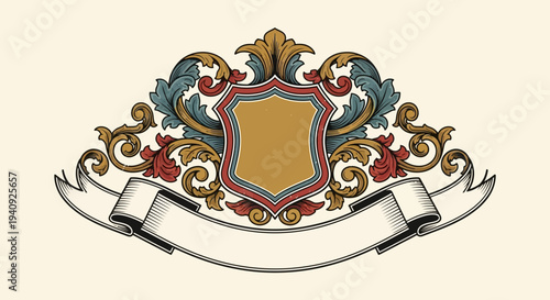 Ornate Crest with Shield and Ribbon Banner 2.