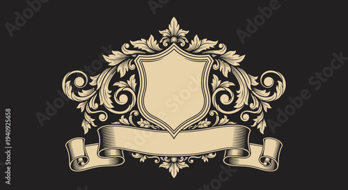 Ornate Gold Shield Crest with Flourishes.