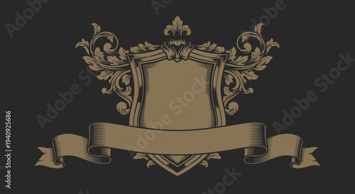 Ornate Golden Crest with Ribbon Banner.