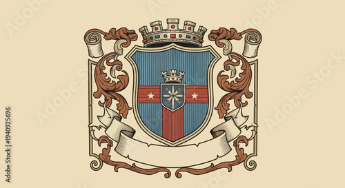 Ornate Heraldic Crest with Crown and Shield.
