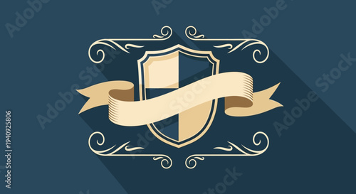 Ornate Shield Emblem with Ribbon Banner 1.