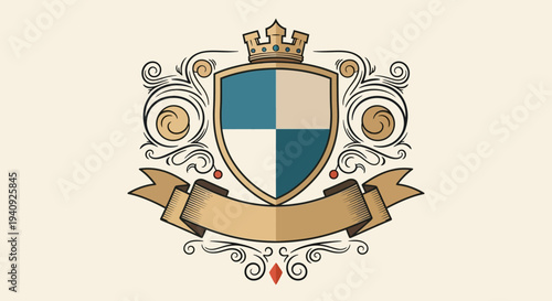 Vintage Coat of Arms with Shield and Crown.