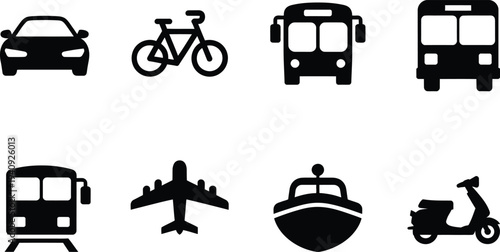 Transportation icons set including car bicycle bus train airplane boat scooter