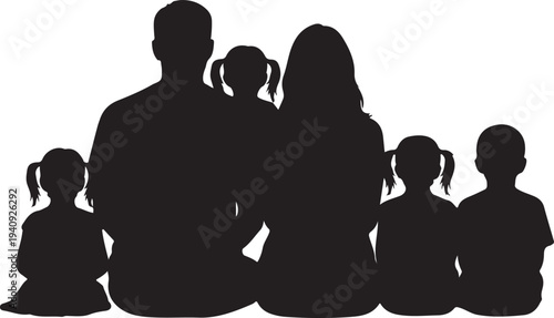 Family Sitting Silhouette Parents and Children Together Love Icon