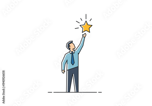 Business Professional Reaching Upward Towards a Shining Star Representing Achievement and Success in Career Development