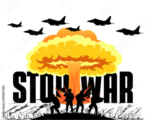 Stop War Vector Sign with Bomb and Explosion Icon