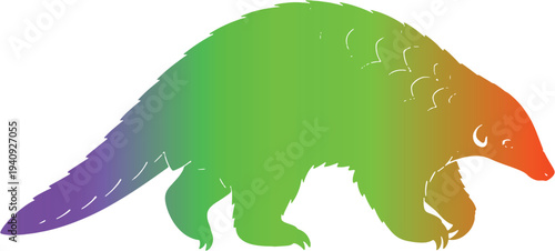 Rainbow Gradient Pangolin Vector Silhouette, Colorful Scaly Anteater Wildlife Animal Icon