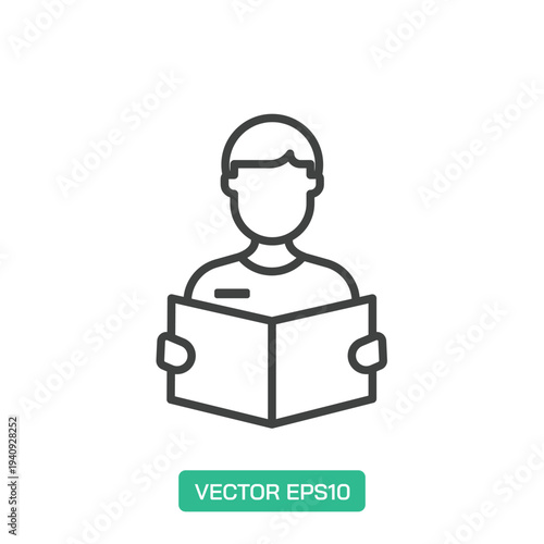 Student Reading a Book icon. Thin line icon vector
