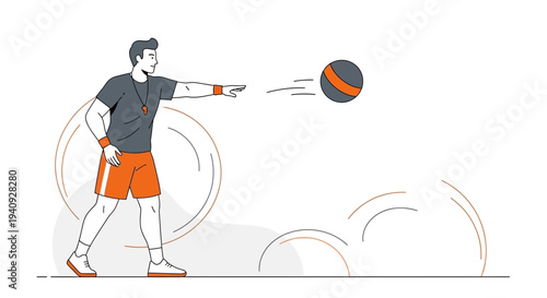 Coach throwing medicine ball, fitness training, sports workout, active lifestyle