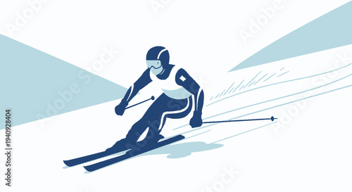 Dynamic Skiing Action: Athlete Carving Down a Snowy Slope