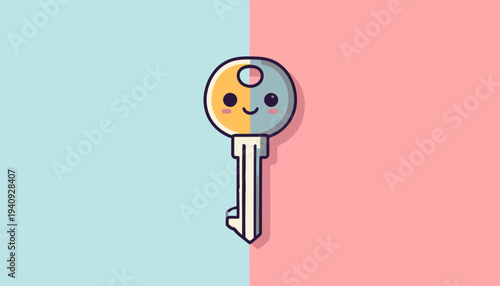 Cute Key Cartoon on Split Background