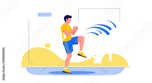 Man doing high knees exercise, fitness and healthy lifestyle concept, dynamic movement