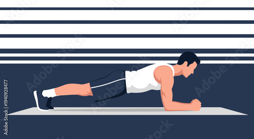 Man doing plank exercise on mat, fitness and healthy lifestyle concept