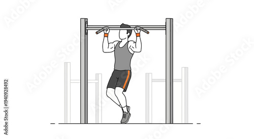 Man doing pull-ups on a bar outdoors, fitness and exercise concept