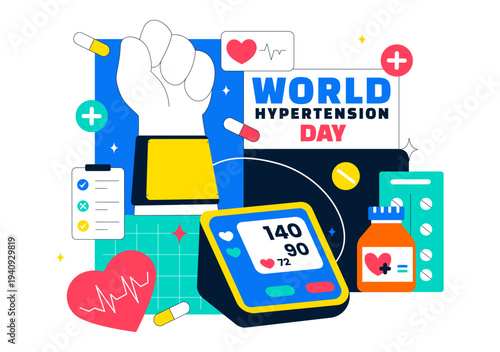 World Hypertension Day Awareness Vector Illustration Featuring Global Blood Pressure Prevention And Heart Health Medical Background