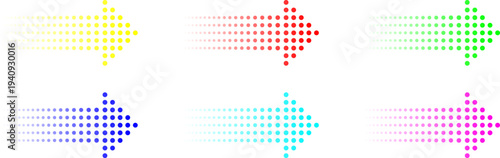 Dotted arrow halftone collection. Arrows on white background