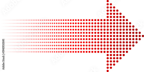 Red Arrow Dotted Halftone Effect Right Direction Icon. Red Gradient Dots Arrow Symbol