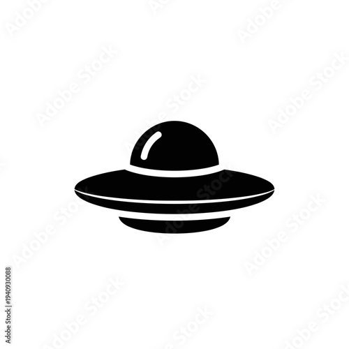 Black and white illustration of a flying saucer isolated on white background.