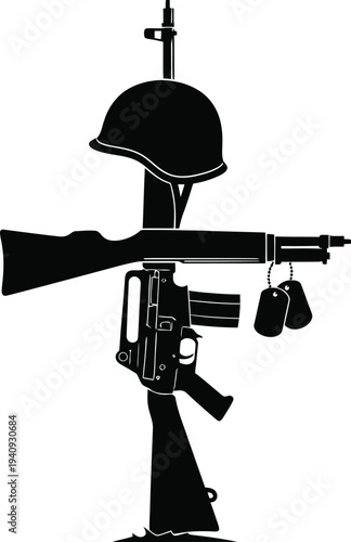 Memorial day tribute with crossed rifles and helmet