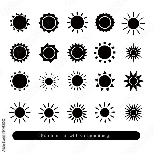 多様なデザインの太陽アイコンセット