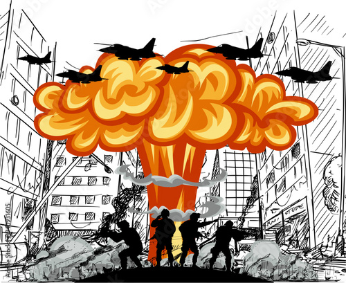 Stop War Vector Sign with Bomb and Explosion Icon