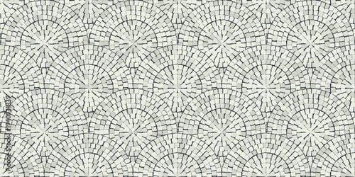 Ancient Roman fan mosaic tile pattern. Vector seamless white stone pavement texture with radial arched ornament for Mediterranean architectural design.