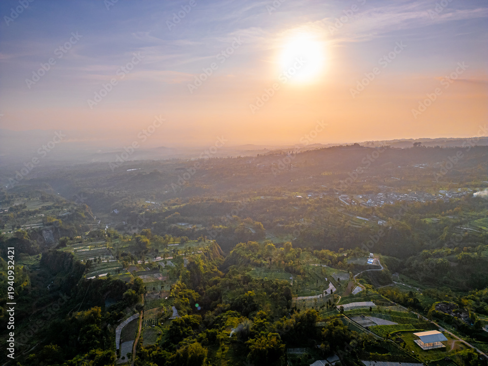 Fototapeta premium Sunset at Mount Merapi surroundings located in Magelang, Central Java Indonesia