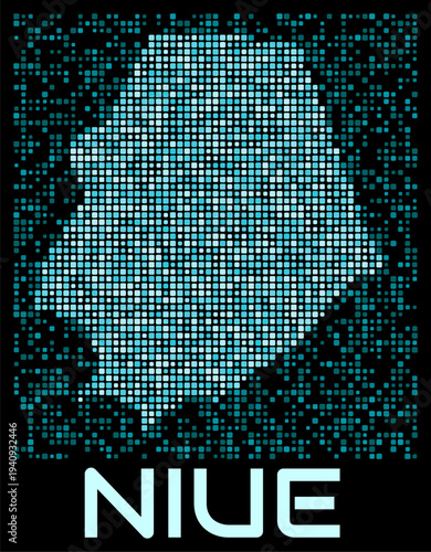 Niue digital dotted map. Shape of the country in cyan color palette on dark background. Futuristic Niue map design. Vector illustration.