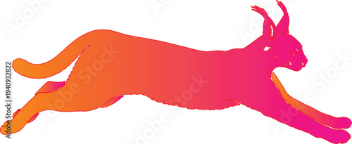 Leaping Caracal Silhouette Vector Illustration Jumping Wild Cat with Pink Gradient