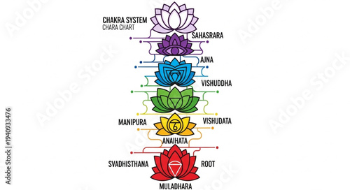 Seven Chakras Spiritual Energy Centers Lotus Flowers.