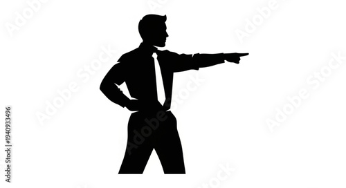 Silhouette of a businessman pointing to the right side.