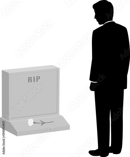 墓標の前に佇む人