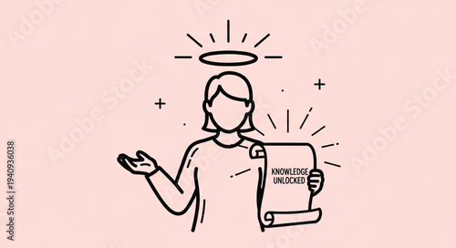 Person with halo holding a scroll with radiating light.